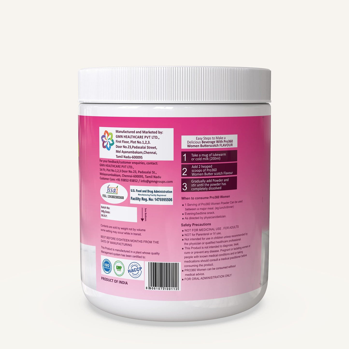 Pro360 Women Protein Rich Nutritional Supplement Enriched with Calcium, Iron for Stronger Bones and Improved Haemoglobin – 25 Essential Nutrients with Evening Primrose – Butterscotch Flavor – 250G