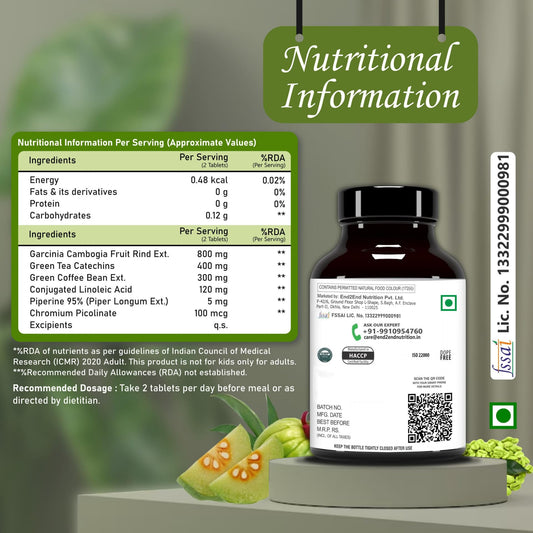 End2End Nutrition Keto Cutz fat burner with Garcinia Cambogia, Green Tea, Green Coffee Bean | Weight Loss Product for Men and Women - (Pack of 2) 60x2 Tablets