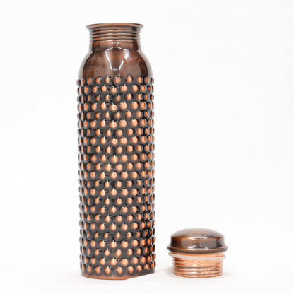 KUVI Copper Water Bottle 1 Litre | Leak Proof, Durable & Rust Proof | Ayurveda and Yoga Health Benefits | Eco Friendly Water Bottle 1000 ml | Office/Gym/Travel Bottle (Dotted Design)