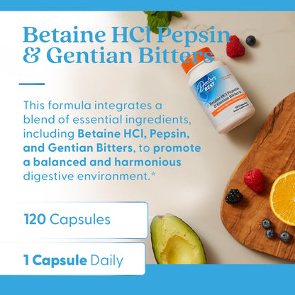 Doctor's Best Betaine Hcl Pepsin & Gentian Bitters (Support Digestive Health) - 120 Caps, 100 grams