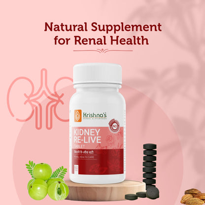 Krishna's Kidney-Re Live Tablets – Advanced Kidney & Urinary Health Support Formula, 60 Tablets (Pack of 1)
