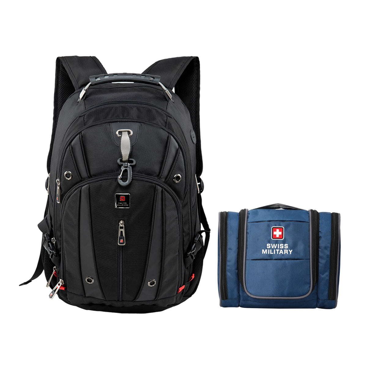 SWISS MILITARY Laptop Backpack 31L & Blue Toiletry Bag Combo Water-Resistant Travel Bag Set for Men Women with Laptop Compartment & Multiple Pockets