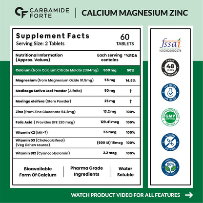 Carbamide Forte Glucosamine + Calcium Tablets – 90 + 60 Tablets with Collagen, Chondroitin, MSM, Magnesium, Zinc, K2-MK7 & B12