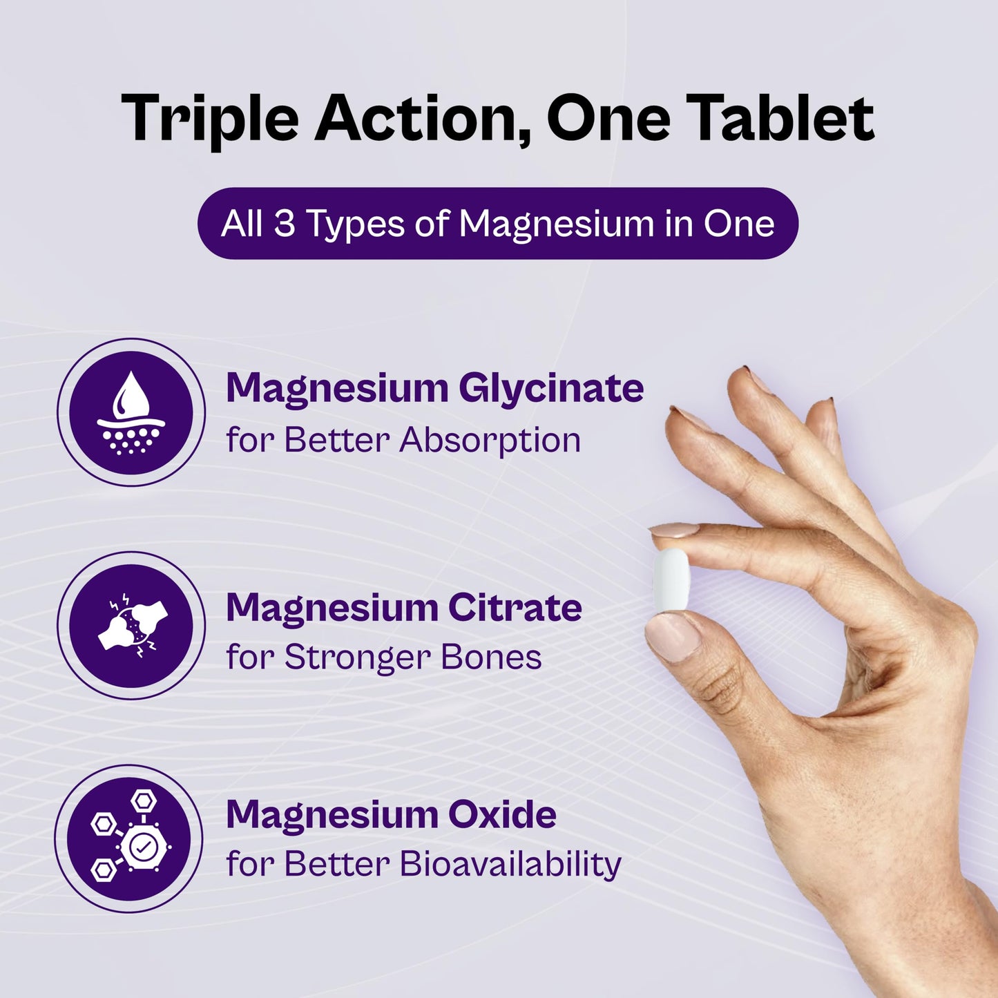 Tata 1mg Triple Magnesium Complex Tablets | Magnesium Glycinate, Citrate & Oxide Supplement | Supports Sleep, Muscle Recovery & Bone Health | Reduces Cramps & Stress – 60 Veg Tablets