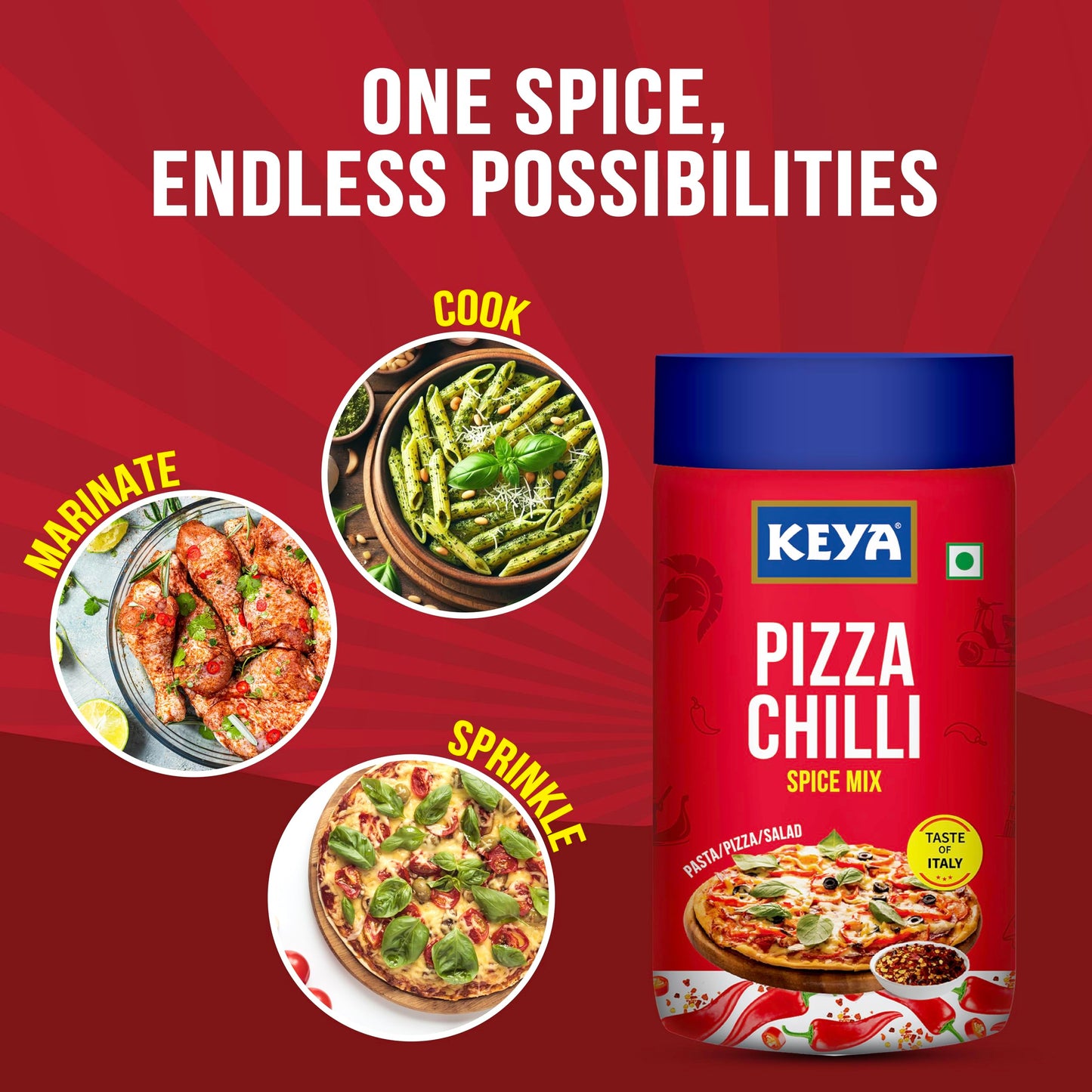 Keya Pizza Chilli Flakes | Seasonings |Multipurpose Seasoning| Zero added Colours, Fillers, Additives & Preservatives | 100% Natural | Perfect for Pizza, Pasta, Chilli Potato, Sweet Corn, Makhana| 60g