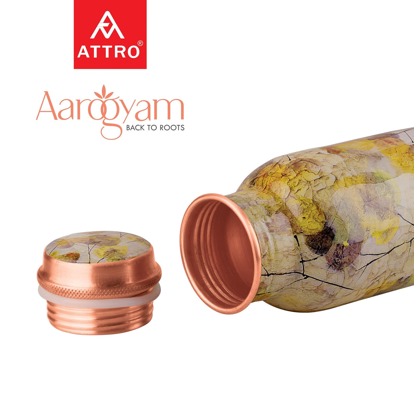 ATTRO Aarogyam 650ml Tatva Spring Summer Designer Joint-less Copper Water Bottle