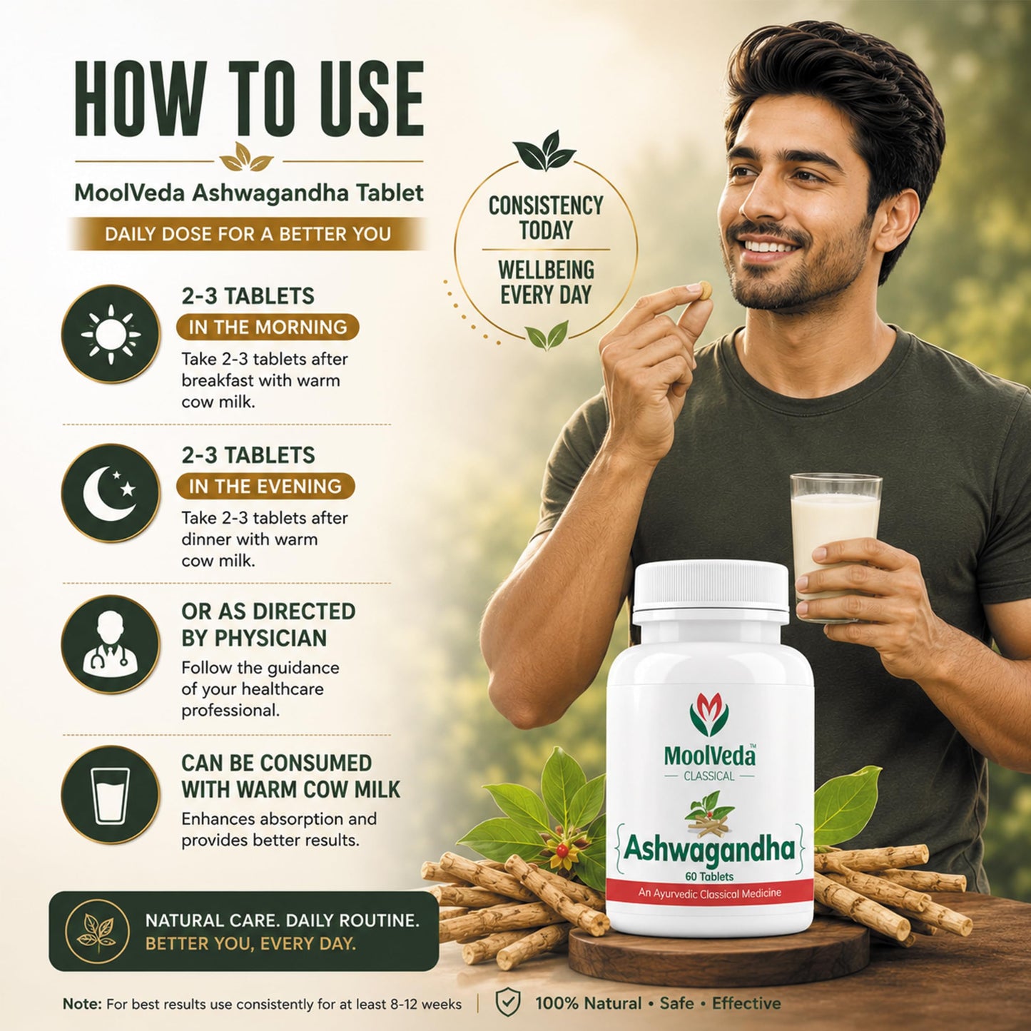 Moolveda Ashwagandha Tablets | Energy, Stress Relief and Immune Support | Improves Strength, Energy & Overall Wellbeing | Rejuvenates Mind & Body | 60 Veg Tablets (Pack Of 2)