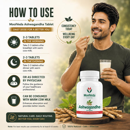 Moolveda Ashwagandha Tablets | Energy, Stress Relief and Immune Support | Improves Strength, Energy & Overall Wellbeing | Rejuvenates Mind & Body | 60 Veg Tablets (Pack Of 2)