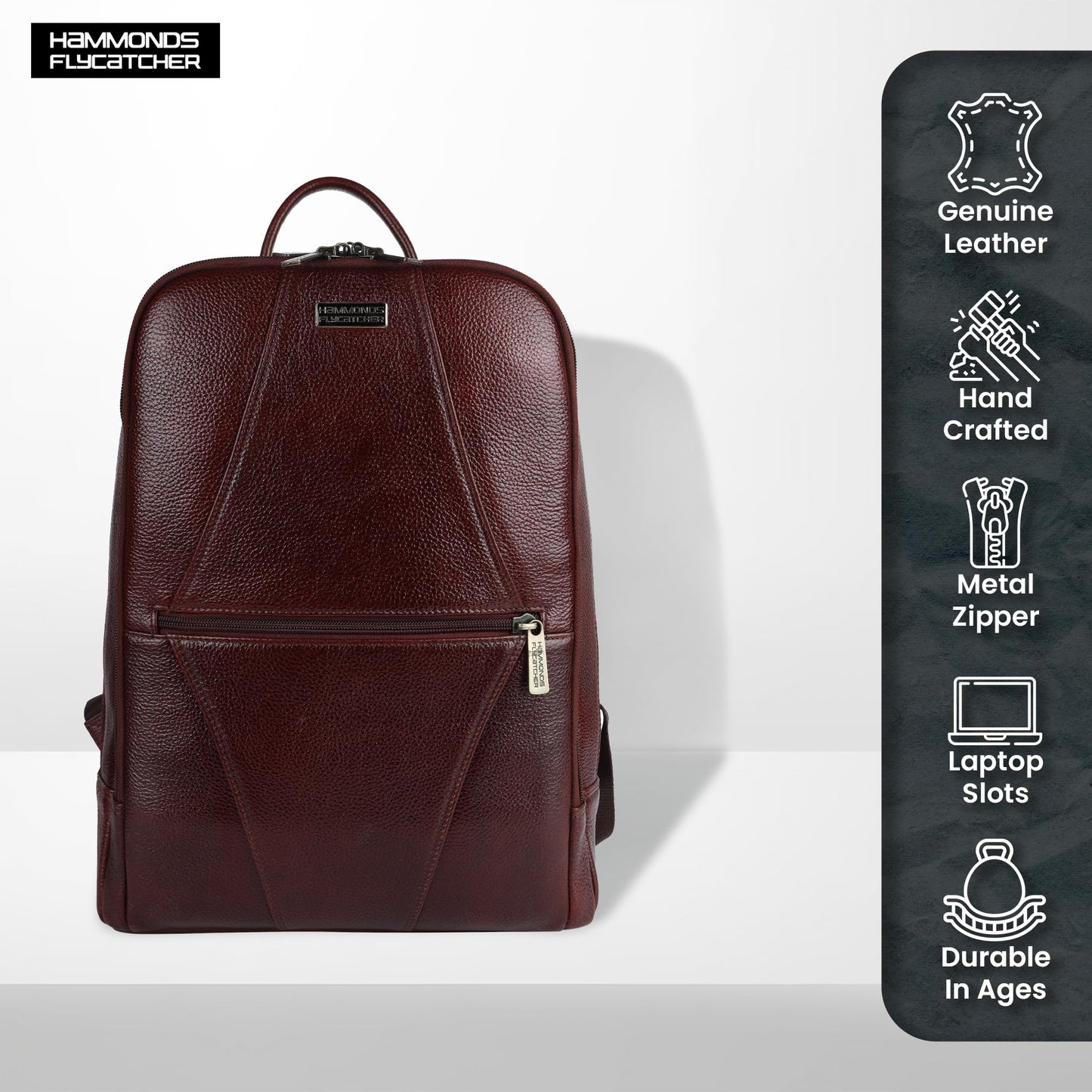 HAMMONDS FLYCATCHER Genuine Leather 4 Compartment Laptop Backpack Ultimate Combination Of Style & Comfort For Unisex, Perfect For Any Adventure/Tech Lovers For Upto 14 Inch Laptop - Brown, 35 Litre