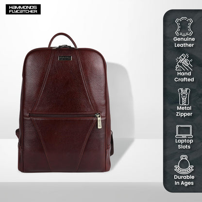 HAMMONDS FLYCATCHER Genuine Leather 4 Compartment Laptop Backpack Ultimate Combination Of Style & Comfort For Unisex, Perfect For Any Adventure/Tech Lovers For Upto 14 Inch Laptop - Brown, 35 Litre
