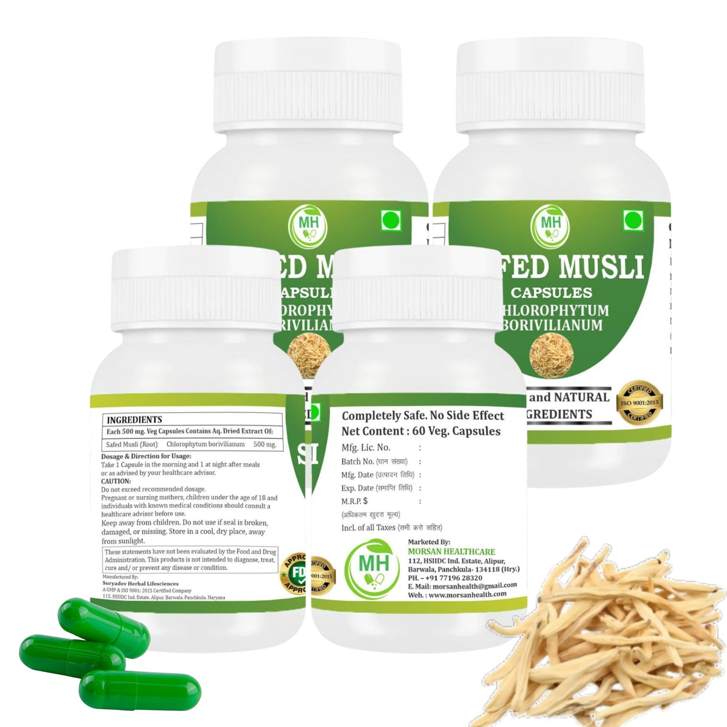 Morsan Healthcare SAFED MUSALI Capsules – 60 Veg Capsules | Pure Asparagus Adscendens Extract | Natural Ayurvedic Herbal Supplement | Plant-Based Wellness Formula | Pack of 4