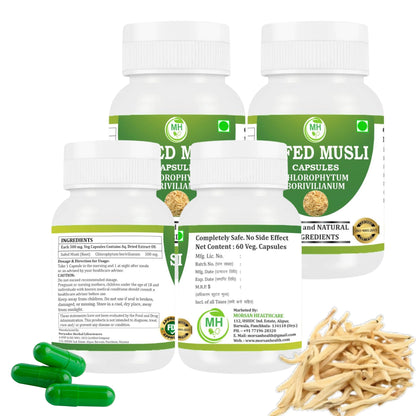 Morsan Healthcare SAFED MUSALI Capsules – 60 Veg Capsules | Pure Asparagus Adscendens Extract | Natural Ayurvedic Herbal Supplement | Plant-Based Wellness Formula | Pack of 4