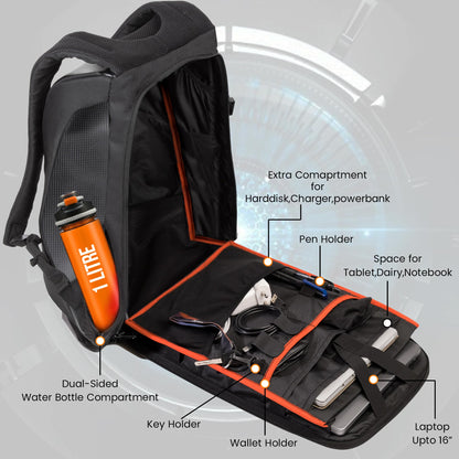 GRAND PITSTOP NightWing-Mark-2 Anti Theft Backpack With safety flashers for 15.6 inch Laptop Compartment, Light Weight, Quick Access Pockets, Water Resistant Multifunctional Backpack 25 L