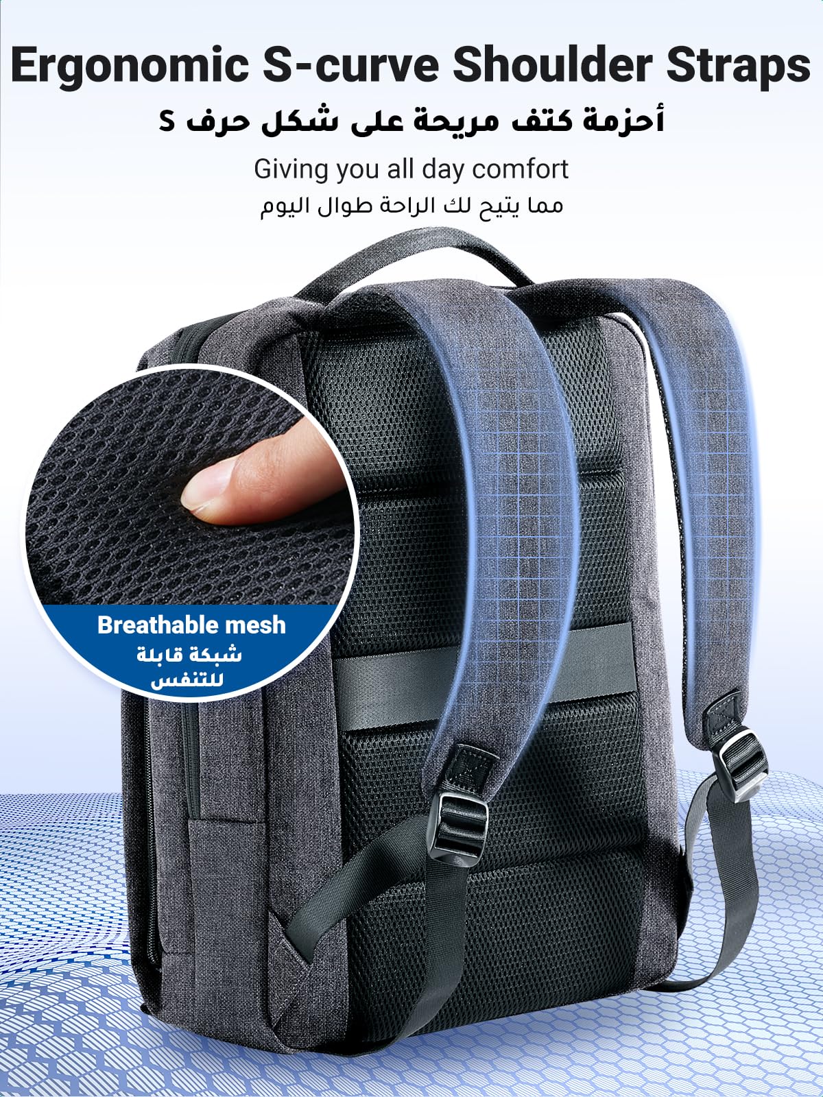 UGREEN Laptop Backpack 15.6'' School Backpack 【Large Capacity】 Ergonomic Travel Laptop Backpack for Men and Women 【Shockproof & Waterproof】 BookBag for College Laptop Bag Fit For Laptops Up to 15.6'', Grey, 37*28.5*11cm