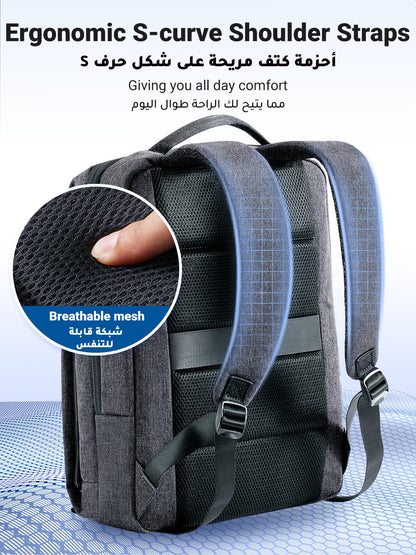 UGREEN Laptop Backpack 15.6'' School Backpack 【Large Capacity】 Ergonomic Travel Laptop Backpack for Men and Women 【Shockproof & Waterproof】 BookBag for College Laptop Bag Fit For Laptops Up to 15.6'', Grey, 37*28.5*11cm