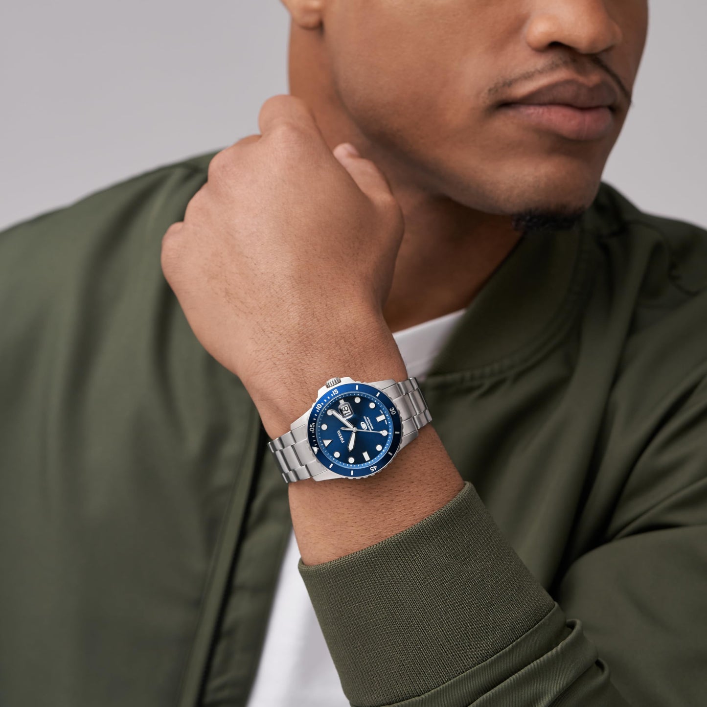 Fossil Analog Blue Dial Men's Watch-Fs6029 - Stainless Steel