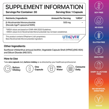 Liposomal NMN Supplement | 500 mg |1 Month Supply | For Increased Absorption & Higher NAD+ Levels | Everyday Support for Energy, Muscle Health & Overall Healthy Ageing | Decode Age