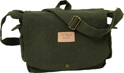 PAPYRUS String Homes Unisex PAPYRUS Handmade Messenger Bag/Pure Cotton Canvas/Brass Zipper/Antique Color Metal Fittings/Washable/Longlasting (OLIVE GREEN, MEDIUM LARGE)