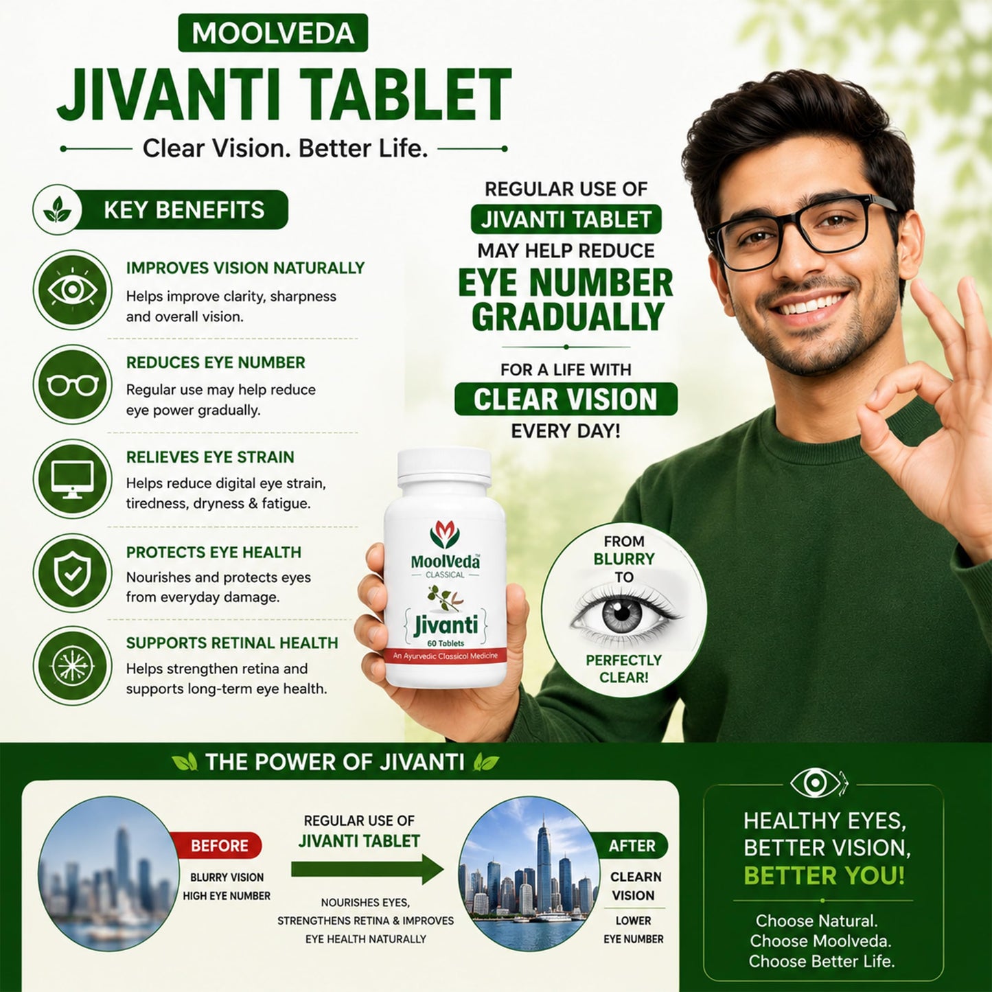 Moolveda Jivanti Tablets | Ayurvedic Eye Care Supplement | Vision Support & Daily Eye Wellness | 60 Veg Tablets | Pack of 2