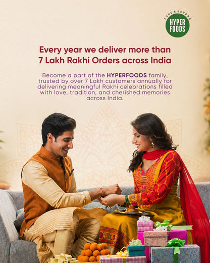 HyperFoods® Rakhi with Chocolates Gift for Brother Cookies and Creme Almonds 90 Grams Chocolate Gift Pack Rakhi for Brother with Chocolates Pink Sky Rakhis with Roli and Rice Chocolate Gift