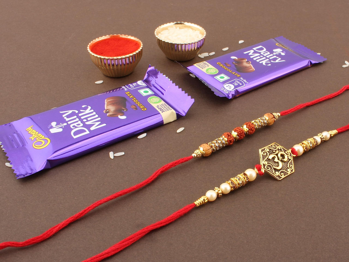 SFU E Com Cadbury Dairy Milk Chocolate with Set of 2 Rakhi | Cadbury Dairy Milk Chocolate Hamper | Rakhi Chocolate for Brother | 04