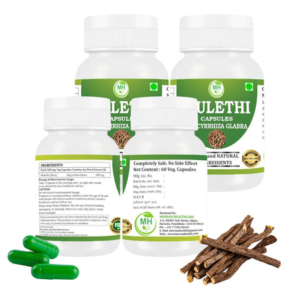 Morsan Healthcare MULETHI Capsules – 60 Veg Capsules | Pure Licorice Root Extract (Glycyrrhiza Glabra) | Natural Herbal Supplement | Ayurvedic Wellness Support | Pack of 4
