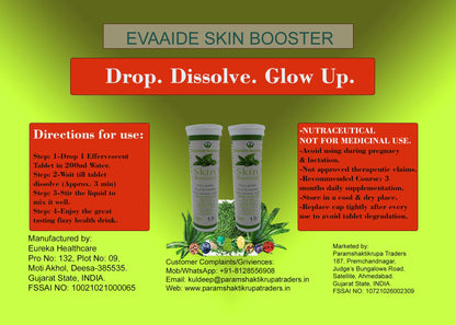 EVAAIDE Skin Booster | Collagen Builder, L-Glutathione, Hyaluronic Acid, Matcha Green Tea, Aloe Vera, Grape Seed, Vit E | Skin Radiance, Elasticity, Glow for Men & Women - 15 Tablets