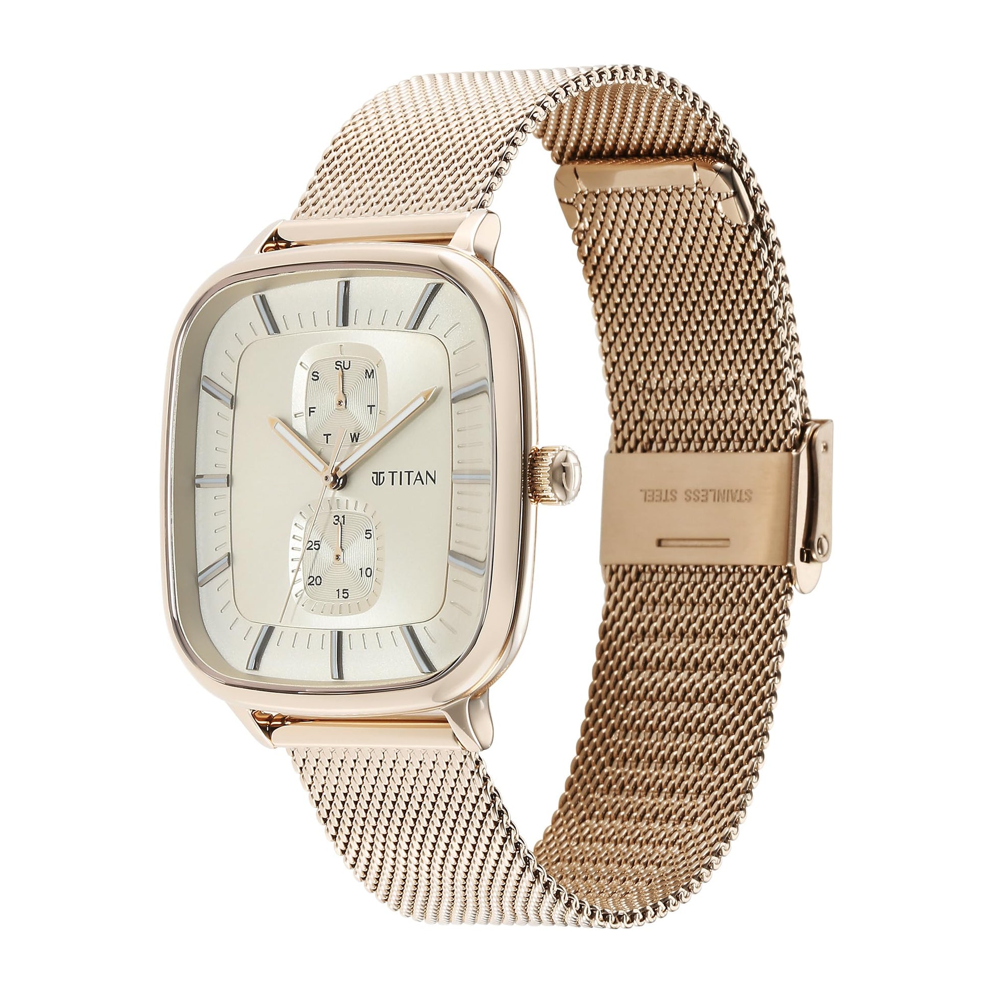Titan Avant Garde Quartz Multifunction Champagne Gold Dial Champagne Go- image 4
