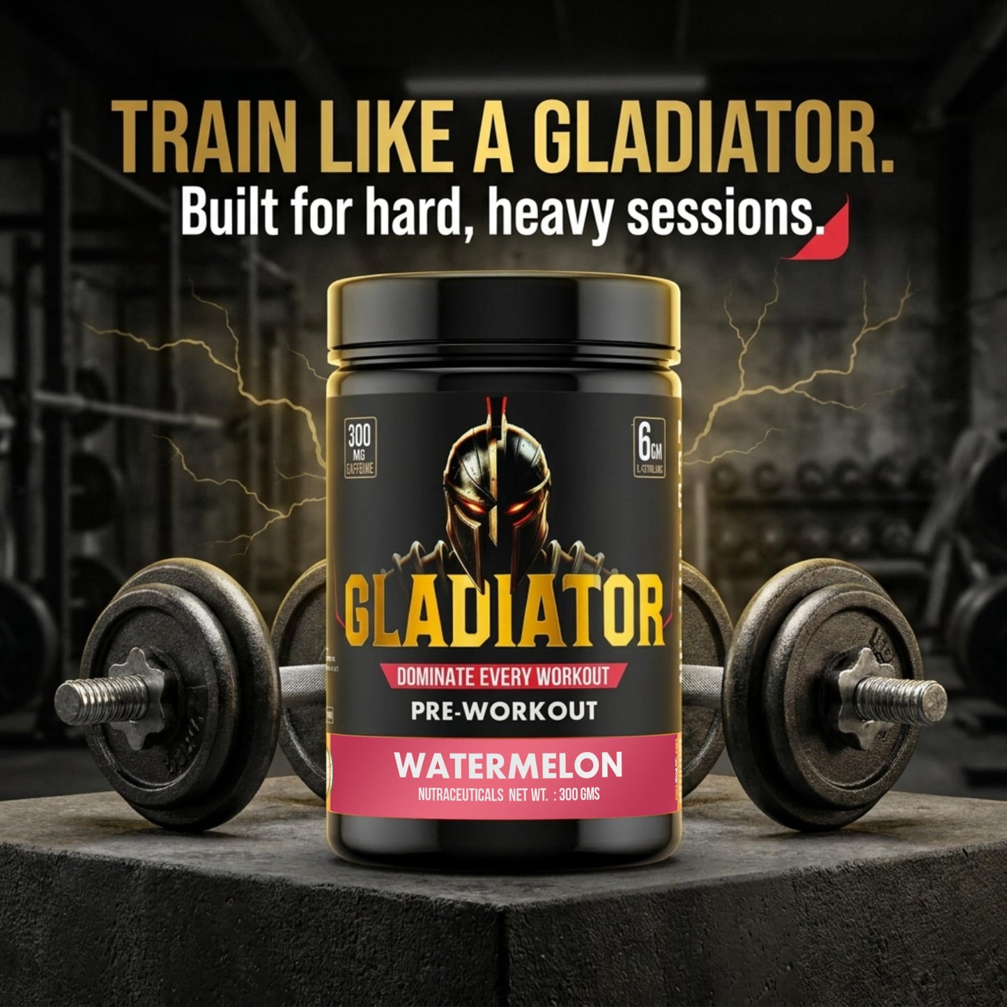 BEN Gladiator Pre-Workout 300 gm Watermelon |300 mg Natural CAFFEINE|EXTREME Pre Workout|6 gm L-Citrulline|Lazer Focus& INSANE pumps