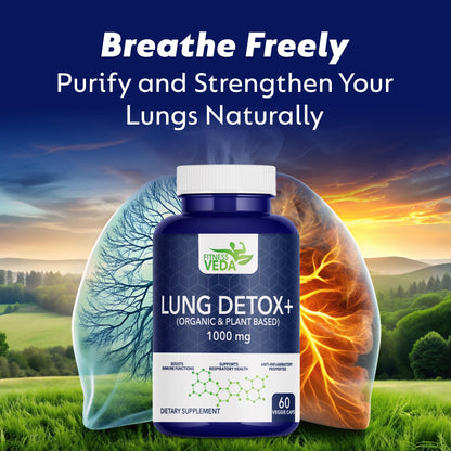 FITNESSVEDA Lung Detox+ Supplement | Respiratory Wellness & Immune Support |Organic & Plant Based | Clears Congestion, Supports Breathing Comfort, Improves Lung Health & Daily Cleanse | Pack of 1 – 60 Capsules