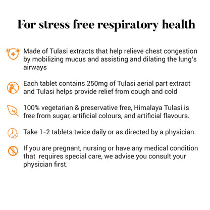 Himalaya Wellness Pure Herbs Tulasi Respiratory Wellness | Holy Basil |Relieves cough and cold| -Pack of 60 Tablets