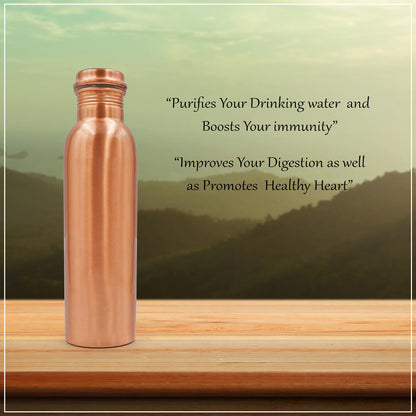 Adoko Pure Lacquer Coated Copper Bottles, BPA Free & Non-Toxic, Leak Proof and Joint Less with Ayurveda and Yoga Health Benefits 2Pcs Set (1 Litre Each)