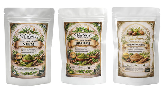 Vaelora Organics Herbal Powder Combo (Pack of 3) | Neem, Triphala & Brahmi Powder | 100g Each | 100% Pure & Natural | Skin Care, Hair Care & Detox Support | Chemical-Free