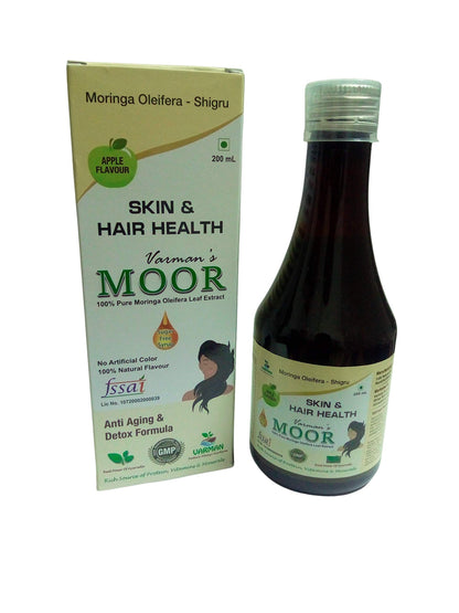 Skin and Hair health (Apple Green flavor) Nutraceuticals - Varman's MOOR 200 mL Sugarfree Moringa Oleifera (Shigru) Syrup