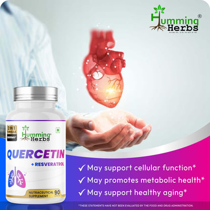 Humming Herbs Quercetin with Resveratrol Capsules | 2-in-1 Formula | 10,000 mg Potency | Supports Immune Health, Respiratory Function & Anti-Inflammatory Benefits | Vegan, 90 Capsules