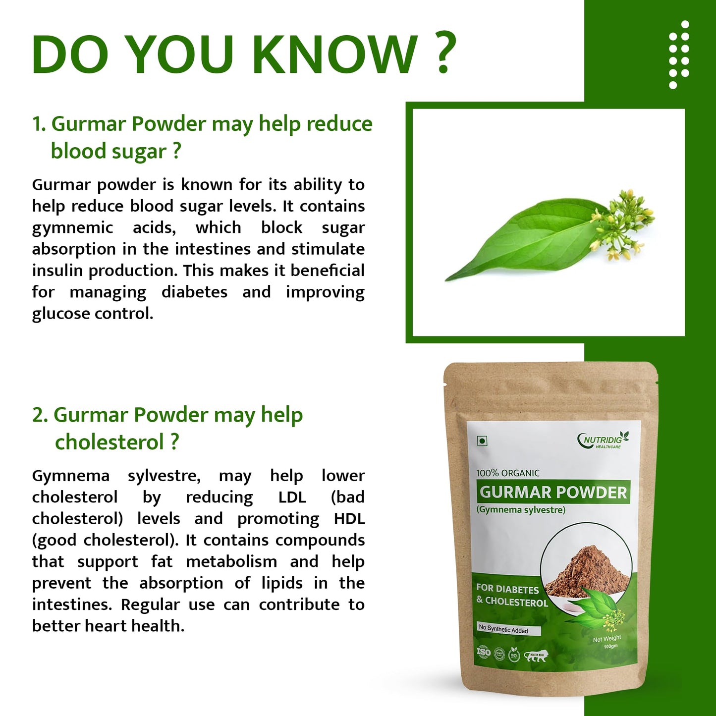 Nutridig Healthcare 100% Natural Gurmar Powder, 100gm | Cleanses Liver & Managed Blood Sugar Level | | For Blood Sugar Level Management & Diabetes Care