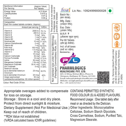 Loginutra Multivitamin Tablets for Women with Lactobacillus, Vitamin D3, Grape Seed Extract, Chromium, Biotin, Zinc & Antioxidants – Daily Immunity, Energy & Skin Health Support - 90 Veg Tablets
