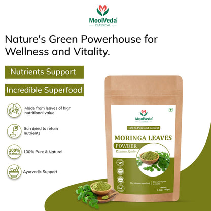 Moolveda Pure Moringa(Moringa oleifera) Leaves Powder For Natural Energy & Nutrient Boost with Nature's Best Superfood, 100gm