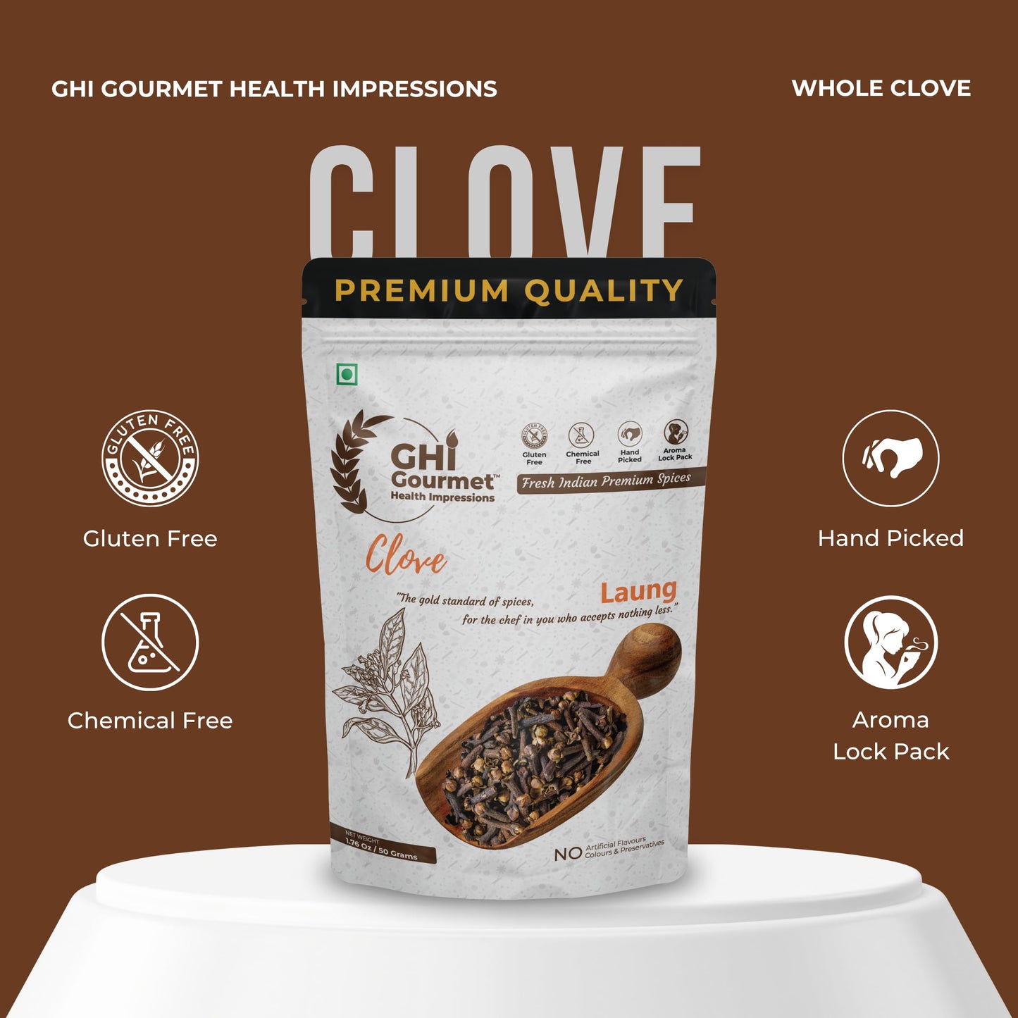 GOURMET HEALTH IMPRESSIONS Superior Grade Whole Clove (Laung) 50g - Rich Aroma, Handpicked, Non-GMO - Perfect for Flavorful Cooking & Aromatic Infusions | GHI Foods | GHI SPICES