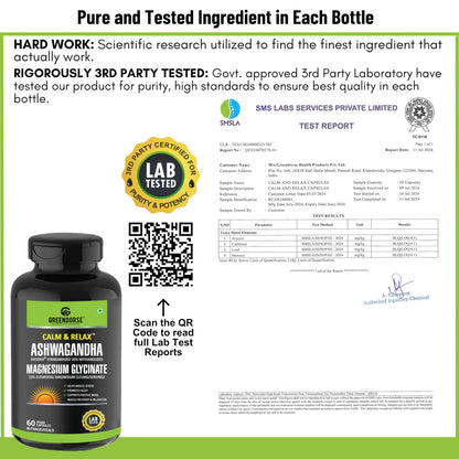 GREENDORSE Premium Shoden Ashwagandha 35% Withanolides with High grade Magnesium Glycinate & Probiotics- Calm & Relax™| For Stress Support, Calm & Relax Mind, Muscle recovery, Vitality Support - 60 Veg Capsules