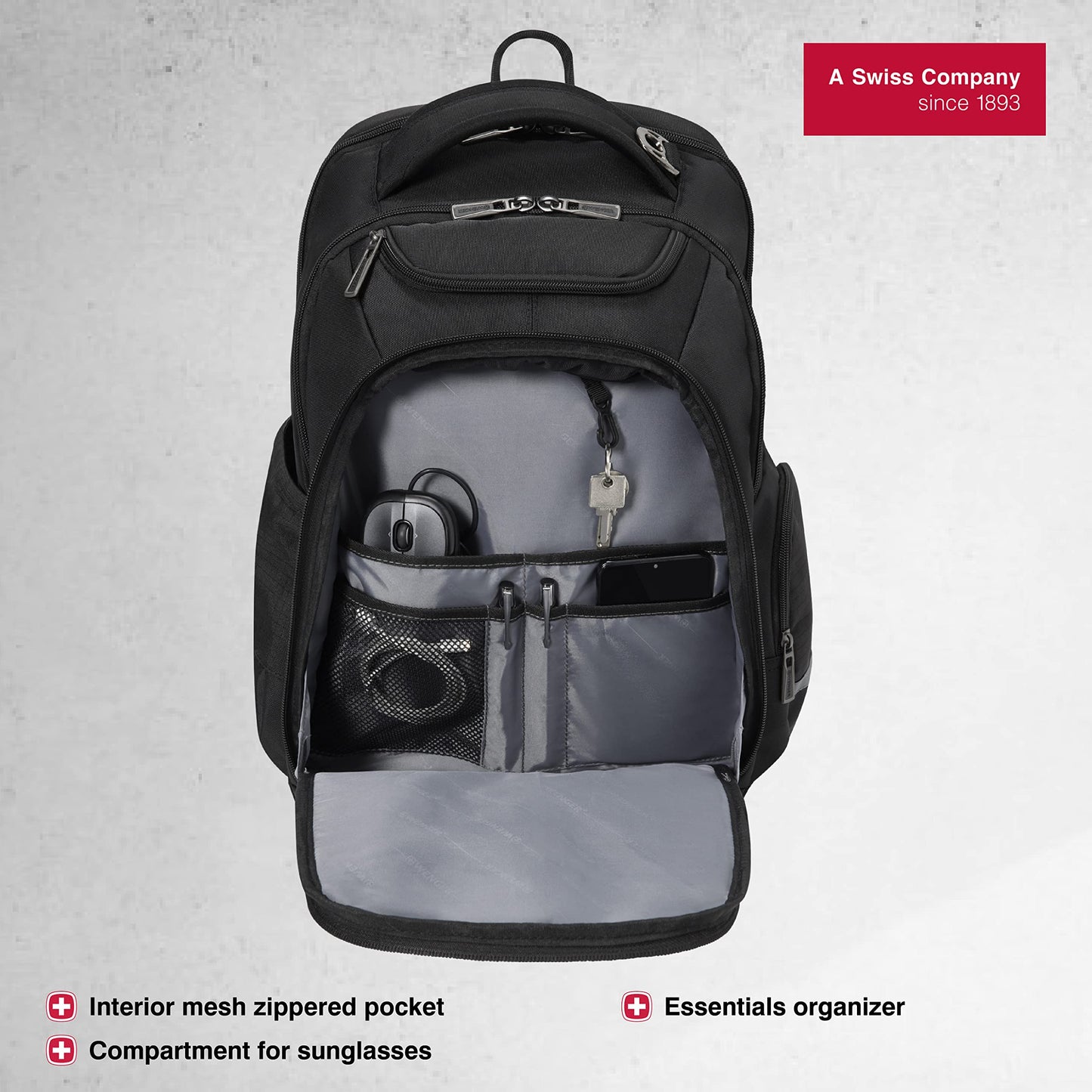 WENGER 17.5" ScanSmart Laptop Backpack, 30 Litres, Black, Swiss Designed-blend of style & function, 612014