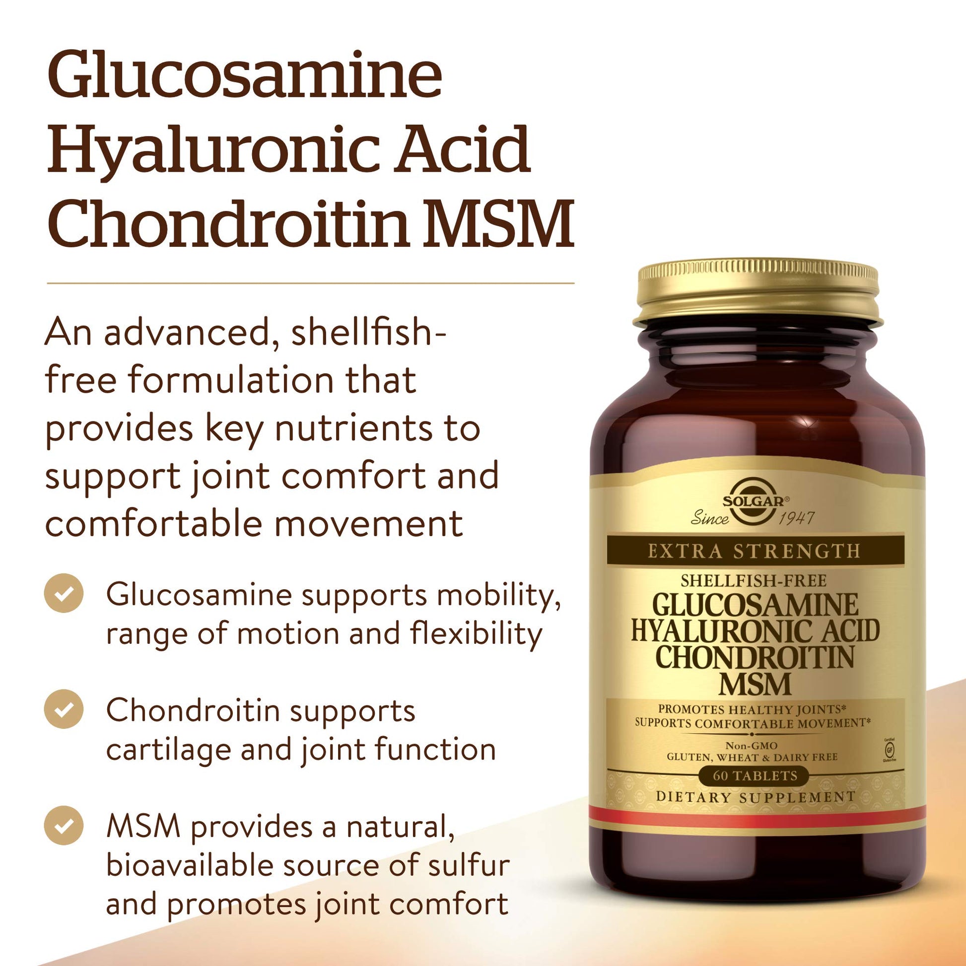 Solgar Glucosamine Hyaluronic Acid Chondroitin MSM Shellfish Free - 60- image 5