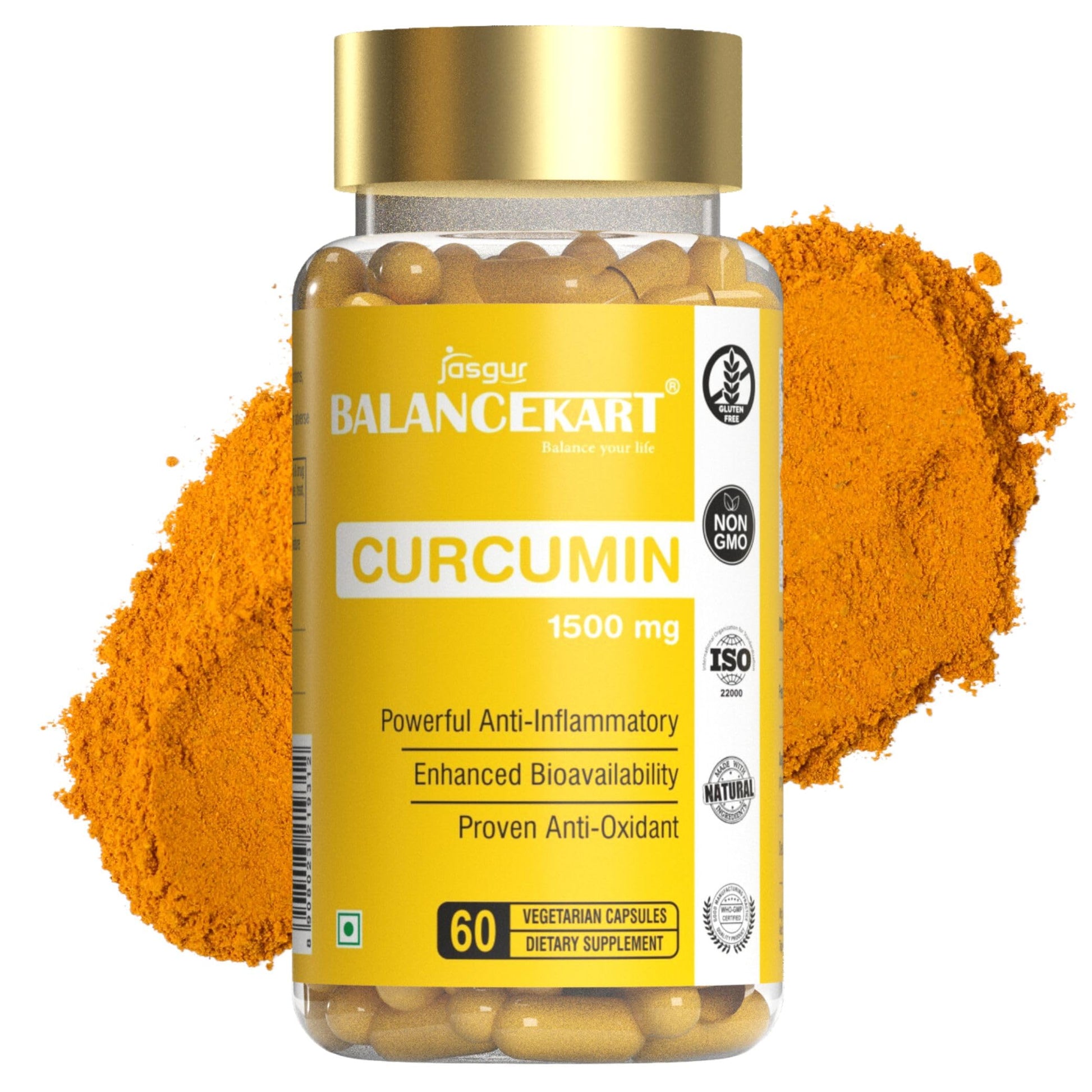 Balancekart Curcumin Capsules 1500mg With 95% Curcuminoids, Helps in Skin and Jo