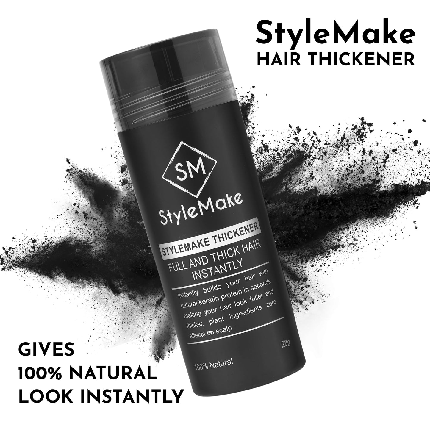 STYLEMAKE Thickener Hair Loss Concealer | Transform Thin, And Fine Hair With Hair Building Fibre | Hair Building Fibers For Men And Women (Black) | Completely Undetectable, 28 Grams