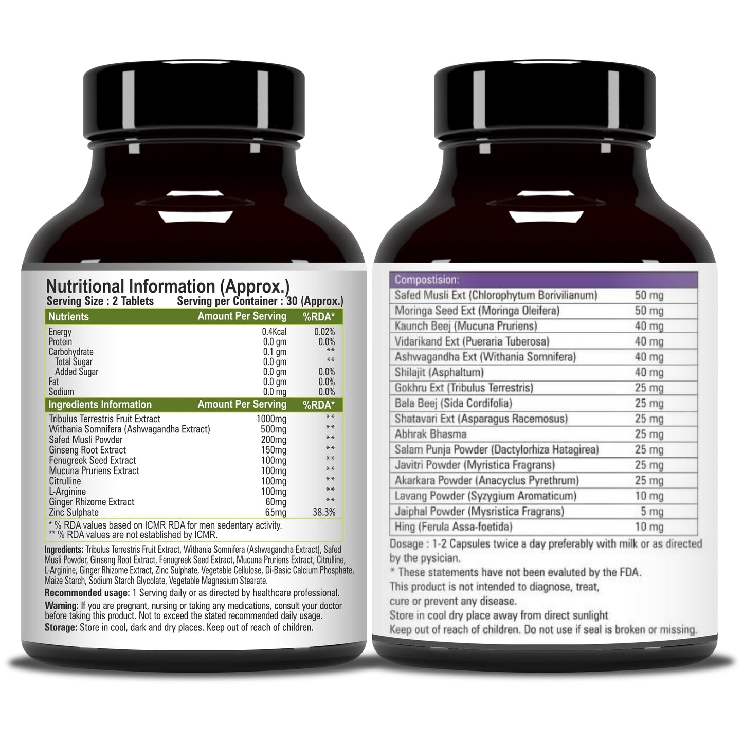 End2End Nutrition Testo-10X and PerformX Natural Testosterone Booster Supplement for Men with Shilajit, Tribulus, Ashwagandha, Safed Musli | Strength, Stamina and Performance (Combo Pack) - 30x2 N