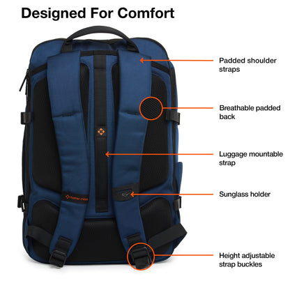 Nasher Miles Manhattan Premium Reversed Polyester Laptop Backpack 40L Ideal for College, School, Office, Travel, Overnighter | Men, Women, Boys, Girls (Navy Blue)