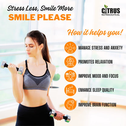 CITRUS NUTRACEUTICAL Stress OFF with Ashwagandha, Rhodiola Rosea, Passion Flower, L-Theanine, GABA and 5-HTP | Supports Mental Health Relieve Stress Reduce Anxiety and Quality Sleep | 60 Capsules