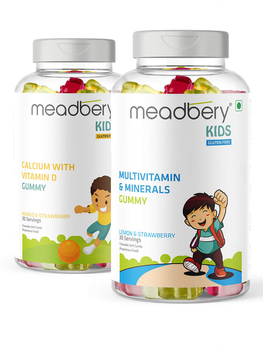 Meadbery Multivitamin Calcium Combo Gummy Bears Glutenfree Formula With Minerals And Vitamins B C D E B12 B6 For Kids Bone Health Growth Kids Bone Teeth Health 30+30 Tasty Gummies
