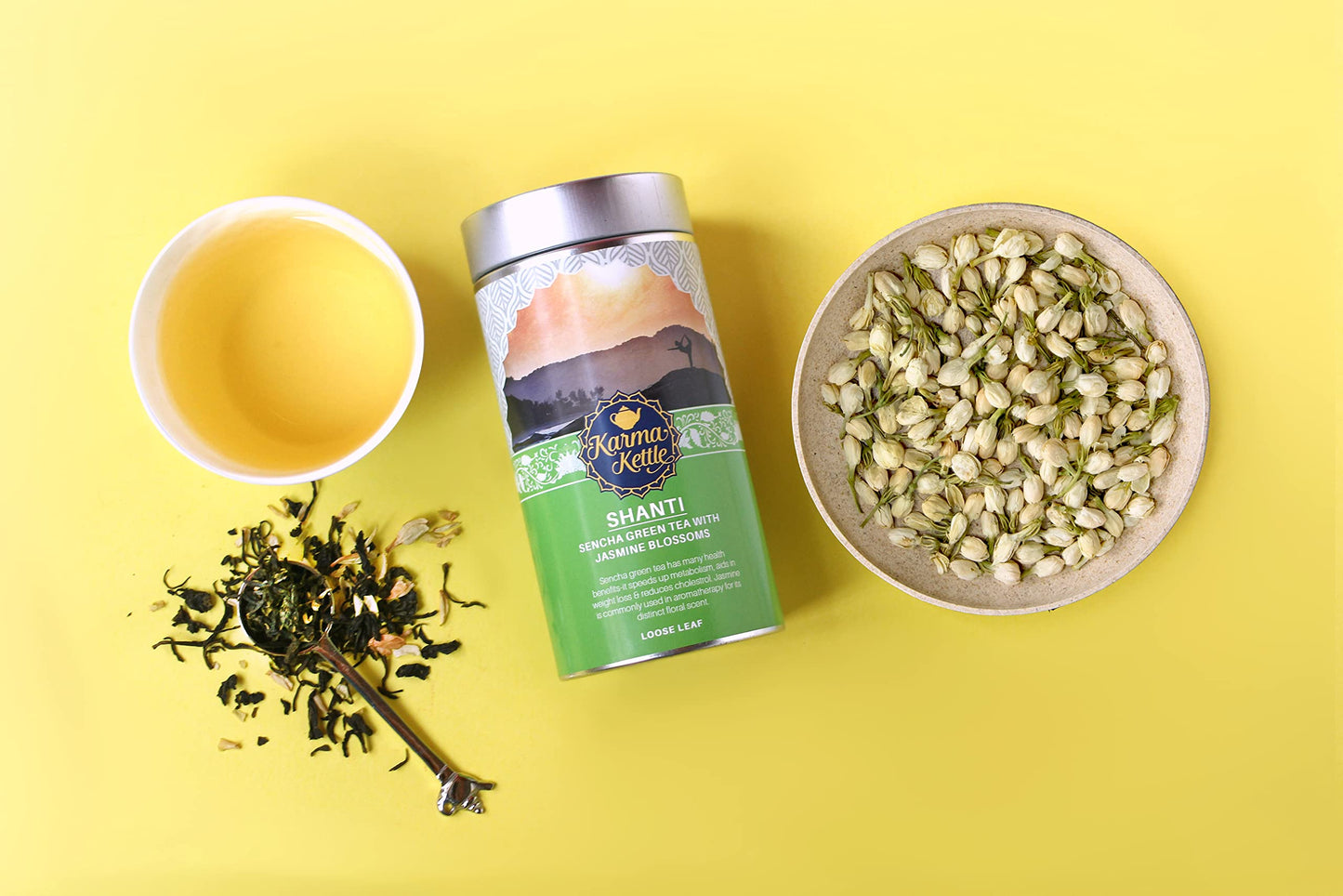 Karma Kettle Shanti- Imported Sencha Green Tea with Jasmine Blossoms, Natural Detox Tea, Weight Loss Tea, Loose Leaf 75 GMS, 75 g