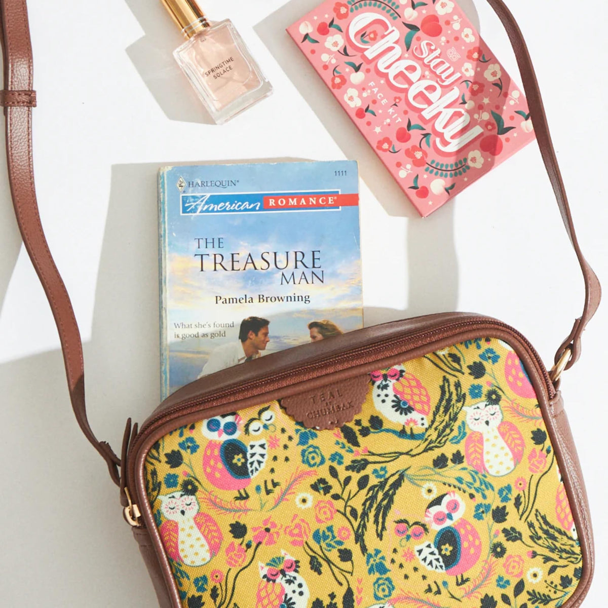 TEAL BY CHUMBAK Women's Sling Bag, Printed Canvas Crossbody Bag with PU Accents, Lightweight and Stylish Shoulder Bag with Zipper Closure for College, Office, Travel and Daily Use